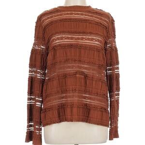 by TiMo Lace Pleated Sheer Blouse Women’s L Rust Brown Romantic Boho Peasant